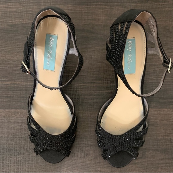 Betsey Johnson black sweet rhinestone open toe heels size 7.5 - Picture 5 of 11